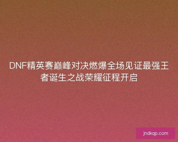 DNF精英赛巅峰对决燃爆全场见证最强王者诞生之战荣耀征程开启