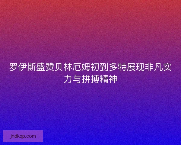罗伊斯盛赞贝林厄姆初到多特展现非凡实力与拼搏精神